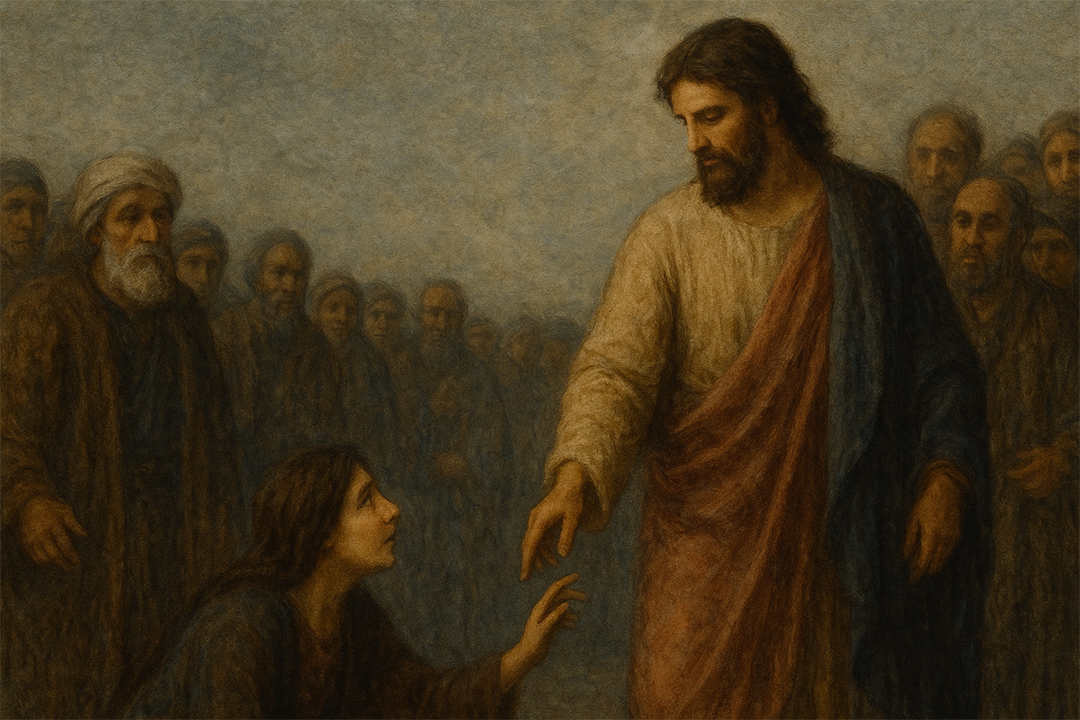 “Jesus healing the bleeding woman – Faith That Rises in the Crowd, Matthew 9 devotional”